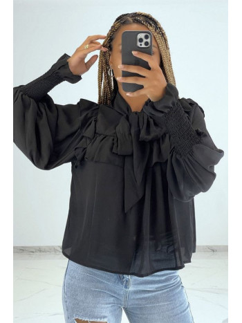 BLOUSE NOIR STYLE VOLANT