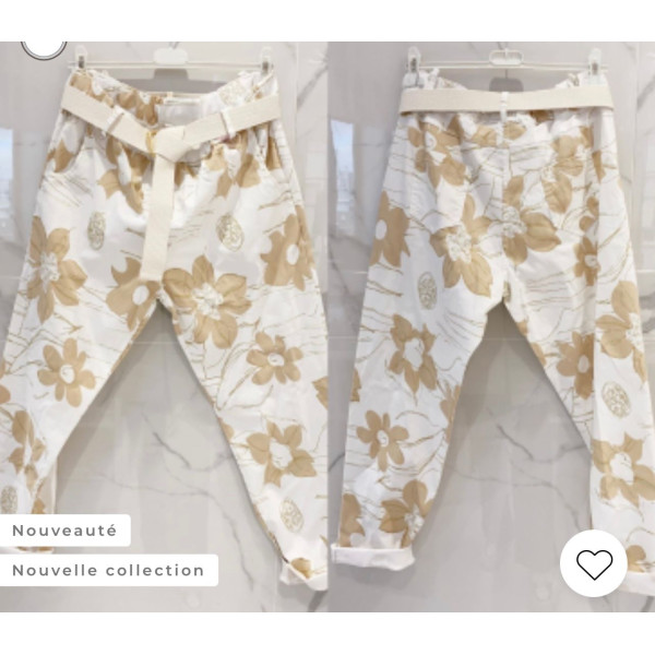 pantalon fleurs  dorées  de coton