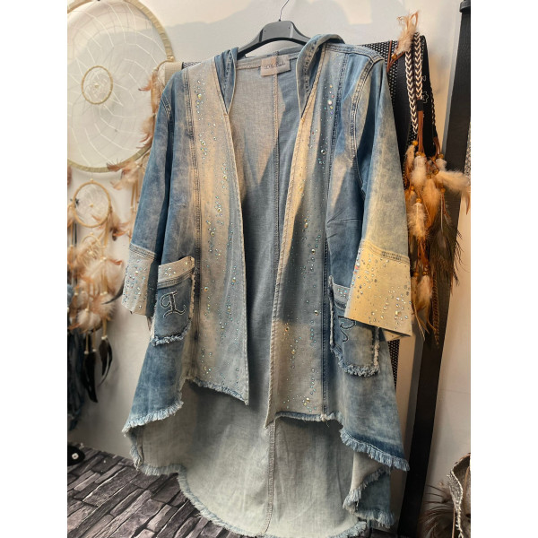 veste capuche jeans et strass