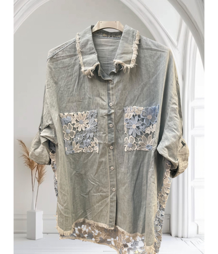 chemise jeans fleurs de ciel