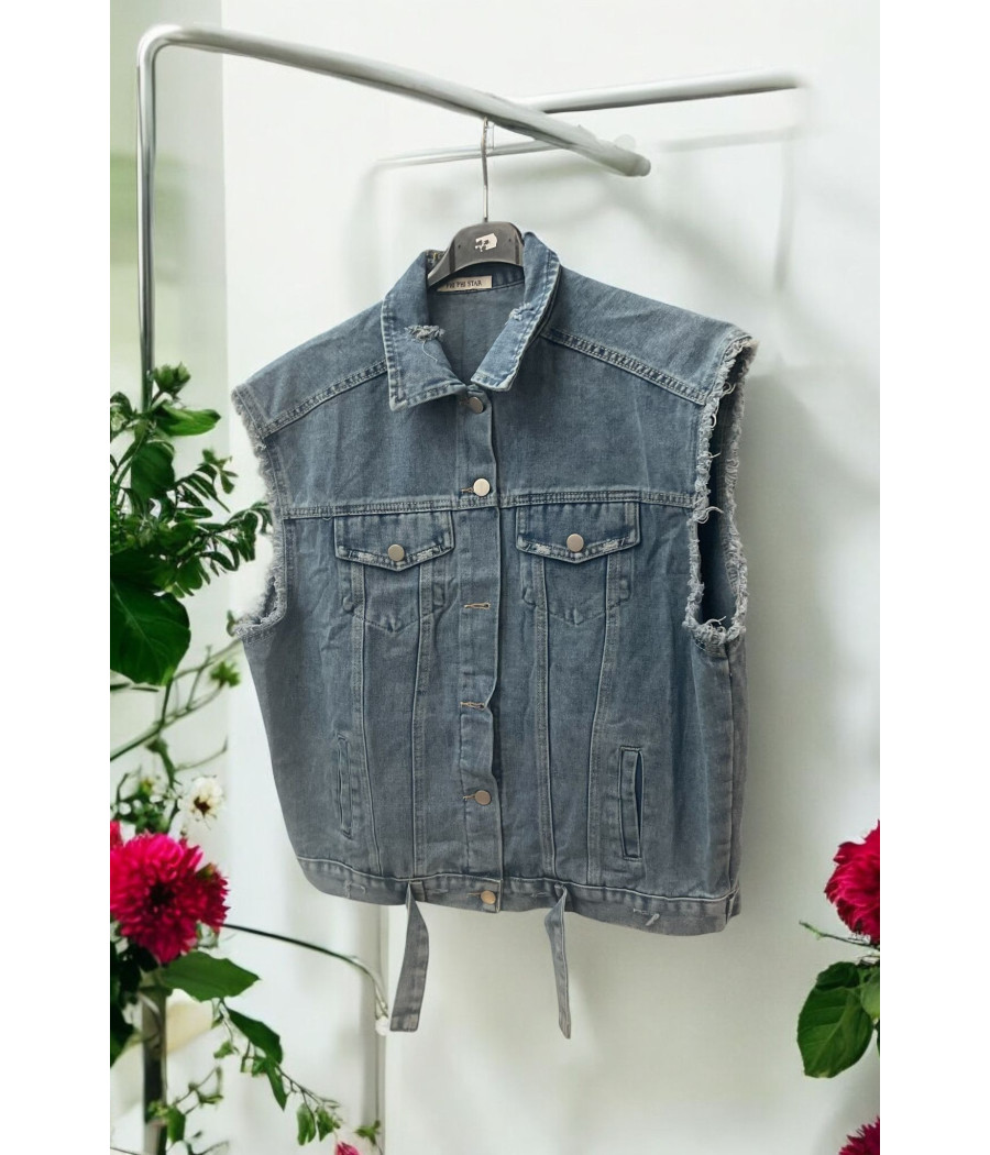 veste jeans sans manche crops