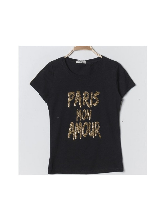 T-SHIRT PARIS MON AMOUR AVEC SEQUIN pour bateaux 